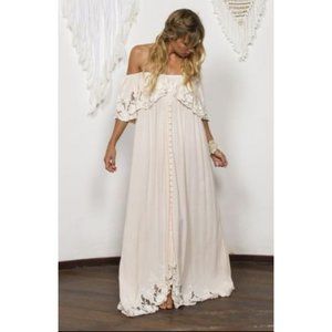 Filly Boo Wonder Years Bohemian Maxi Dress Pink Marshmallow Size Large Maternity